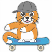 Niedliche orangefarbene Katze auf Skateboard Carto Aufkleber (Vorderseite)