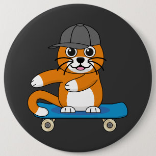 Niedliche orangefarbene Katze auf Skateboard Carto Button