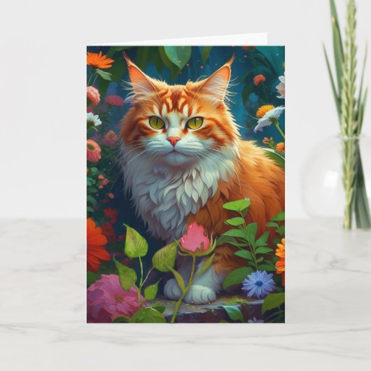 Niedliche Orangefarbene Katze Blume Kunst, Dichtun Karte (Vorderseite)