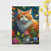 Niedliche Orangefarbene Katze Blume Kunst, Dichtun Karte (Gelbe Blume)