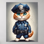 Niedliche Orangefarbene Katze in polizeilicher Uni Poster (Vorne)