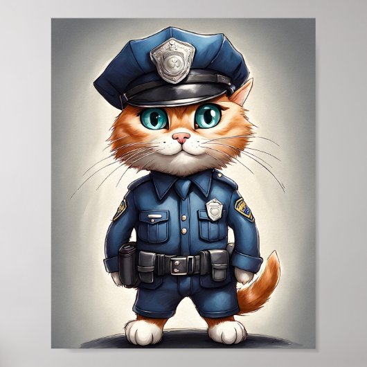 Niedliche Orangefarbene Katze in polizeilicher Uni Poster (Vorne)