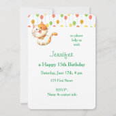 Niedliche Orangefarbene Katze mit farbigen Geburts Einladung (Rückseite)