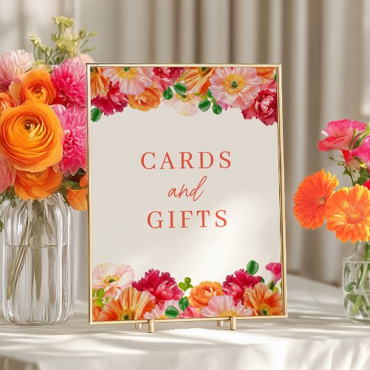 Niedliche orangefarbene und hellrosa Blumenkarten Poster