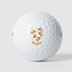 Niedliche Orangen-Goldfisch-Cartoon-Abbildung Golfball