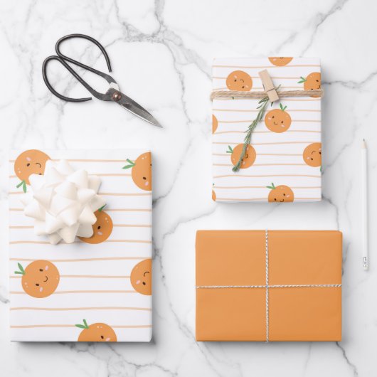 Niedliche Orangen-Printwerbung - Set für Papierver Geschenkpapier Set (Vorderseite)