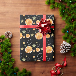 Niedliche Orangen und Sterne auf dem Schwarzen Url Geschenkpapier