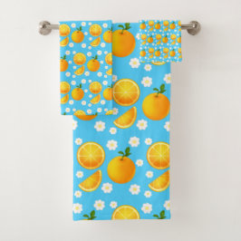 Niedliche Orangen und weiße Blume Badhandtuch Set