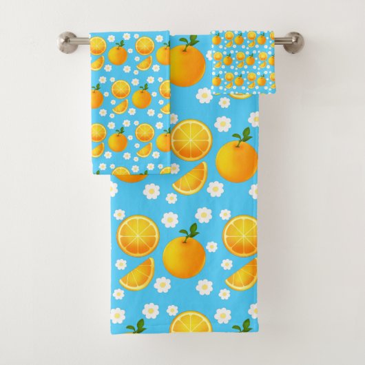 Niedliche Orangen und weiße Blume Badhandtuch Set (Insitu)