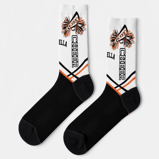 Niedliche Orangen-, Weiß- und Schwarzkrüge Socken (Linkes Detail)