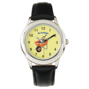 Niedliche Orangenbartendarstellung des Cartoon Armbanduhr