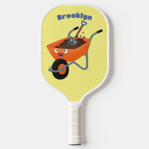 Niedliche Orangenbartendarstellung des Cartoon Pickleball Schläger