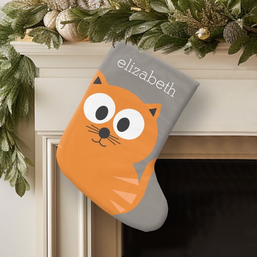 Niedliche Orangenfettkatze mit Taupe Personalisier Großer Weihnachtsstrumpf