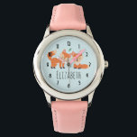 Niedliche Orangenfüchse Grafik Armbanduhr<br><div class="desc">Personalisierte Uhr mit einer grafischen Abbildung von 2 orangefarbenen Füchsen,  die niedlich und glücklich aussehen.</div>