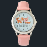 Niedliche Orangenfüchse Grafik Armbanduhr<br><div class="desc">Personalisierte Uhr mit einer grafischen Abbildung von 2 orangefarbenen Füchsen,  die niedlich und glücklich aussehen.</div>