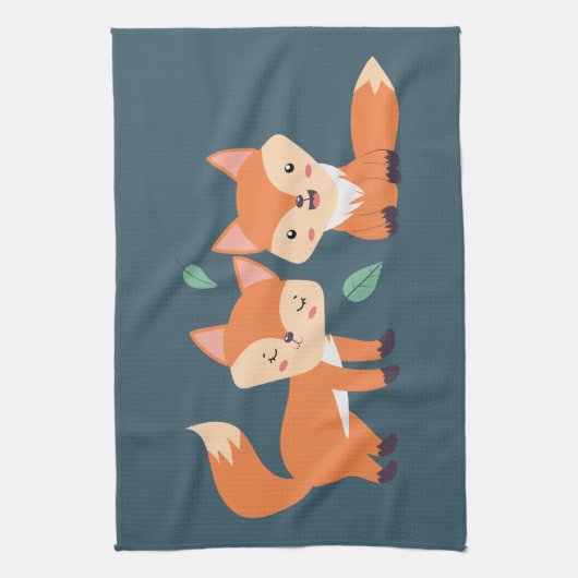 Niedliche Orangenfüchse Grafik Geschirrtuch (Vertikal)