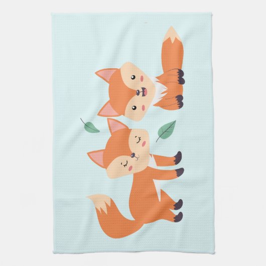Niedliche Orangenfüchse Grafik Geschirrtuch (Vertikal)