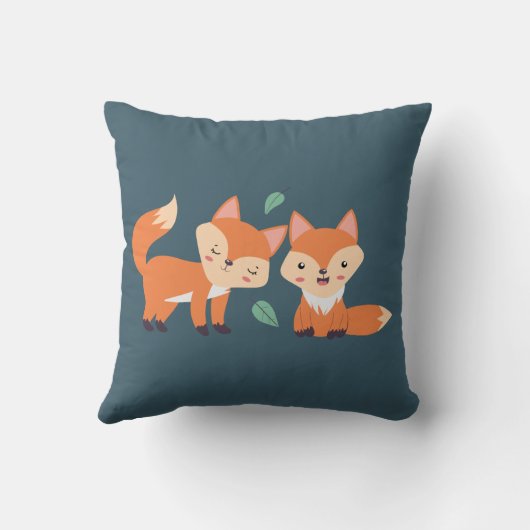 Niedliche Orangenfüchse Grafik Kissen (Rückseite)