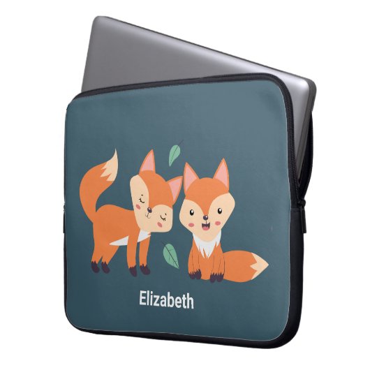 Niedliche Orangenfüchse Grafik Laptopschutzhülle (Vorderseite Links)