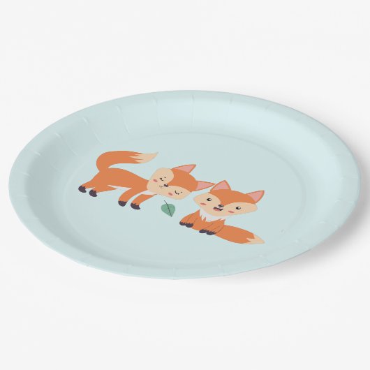 Niedliche Orangenfüchse Grafik Pappteller (Schrägansicht)