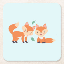 Niedliche Orangenfüchse Grafik Rechteckiger Pappuntersetzer