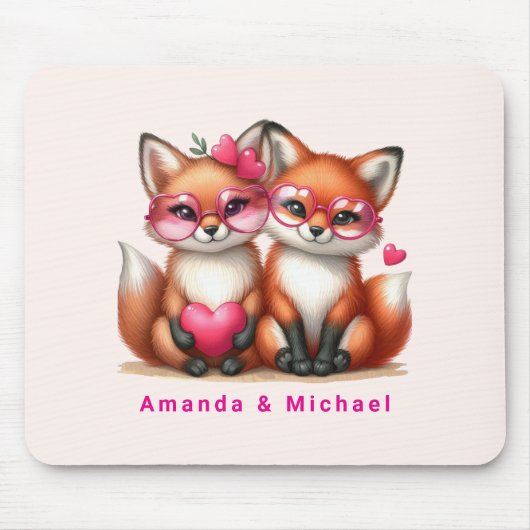 Niedliche Orangenfüchse in der Liebe Valentinstag Mousepad (Vorne)