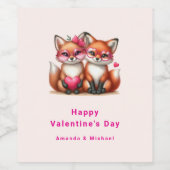 Niedliche Orangenfüchse in der Liebe Valentinstag Weinetikett (Einzelnes Label)