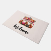 Niedliche Orangenfüchse in der Liebe Willkommen Fußmatte (Schrägansicht)