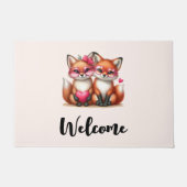 Niedliche Orangenfüchse in der Liebe Willkommen Fußmatte (Vorderseite)