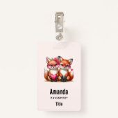 Niedliche Orangenfüchse in Liebe Ausweis (Rückseite mit Klammer)