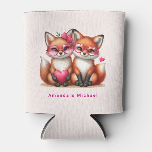 Niedliche Orangenfüchse in Liebe Dosenkühler (Vorderseite)