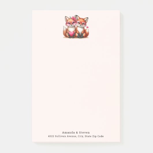 Niedliche Orangenfüchse in Liebe mit Adresse Post-it Klebezettel (Vorderseite)