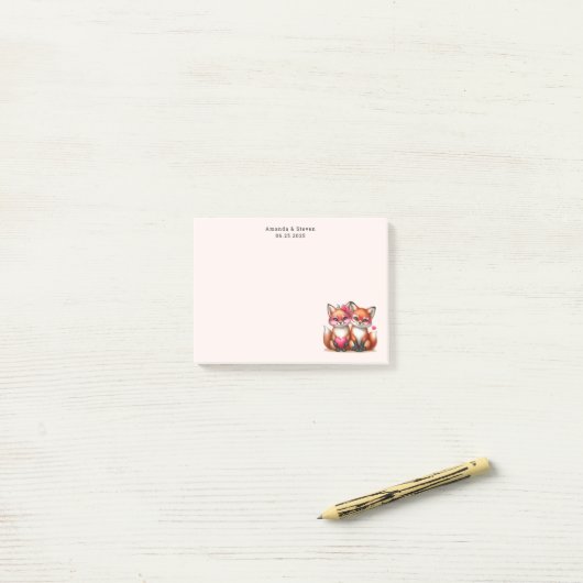 Niedliche Orangenfüchse in Liebe Post-it Klebezettel (Auf Schreibtisch)