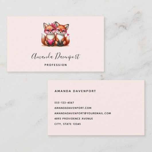 Niedliche Orangenfüchse in Liebe Visitenkarte (Vorne/Hinten)