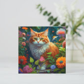 Niedliche Orangenkatze bei Blume (Stehend Vorderseite)
