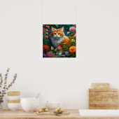 Niedliche Orangenkatze bei Blume Poster (Küche)