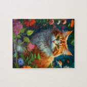 Niedliche Orangenkatze bei Blume Puzzle (Horizontal)