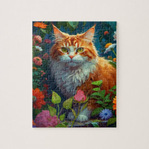 Niedliche Orangenkatze bei Blume Puzzle