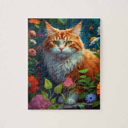Niedliche Orangenkatze bei Blume Puzzle (Vertikal)