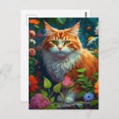 Niedliche Orangenkatze bei in Touch Behaltend Blum Postkarte (Vorne/Hinten)