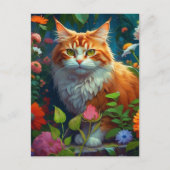 Niedliche Orangenkatze bei in Touch Behaltend Blum Postkarte (Vorderseite)