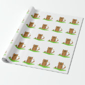 Niedliche Orangenkatze im Grünweitenpapier Geschenkpapier (Ungerollt)
