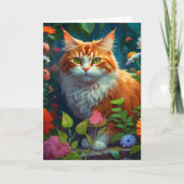 Niedliche Orangenkatze in farbenfrohen Blume Gebur Karte (Vorderseite)