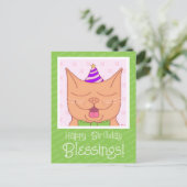 Niedliche Orangenkatze mit Geburtstagshühnchen Postkarte (Stehend Vorderseite)