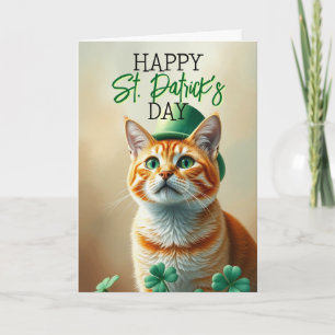 Niedliche Orangenkatze mit Kleeblättern St Patrick Karte