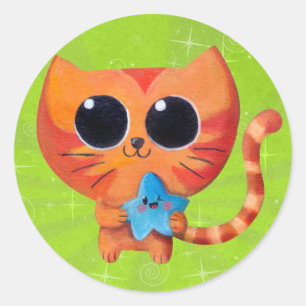 Niedliche Orangenkatze mit Star Runder Aufkleber