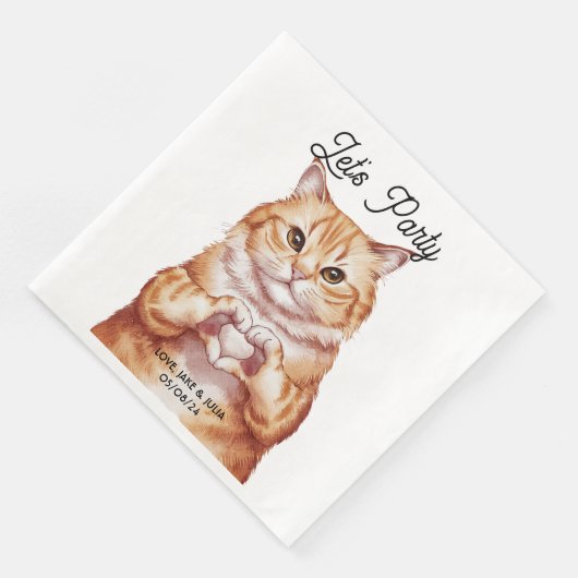 Niedliche Orangenkatze Personalisiert Serviette (Ecke)