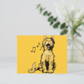 Niedliche Orangenkatze zeichnend mit musikalischen Postkarte (Stehend Vorderseite)