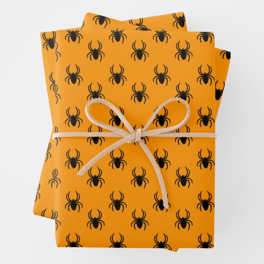 Niedliche Orangenspinnen Halloween-Muster Geschenkpapier Set (Beispiel)