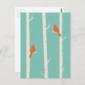 Niedliche Orangenvögel auf Birkenbäumen Postkarte (Vorne/Hinten)